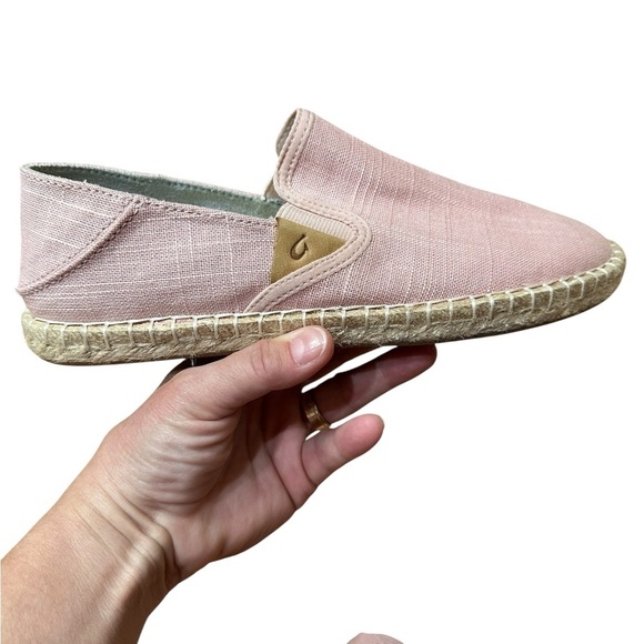 Olukai Pink Rose Sea Salt Kaula Pa’a Kapa Linen Espadrille Drop In Shoe - Picture 7 of 13